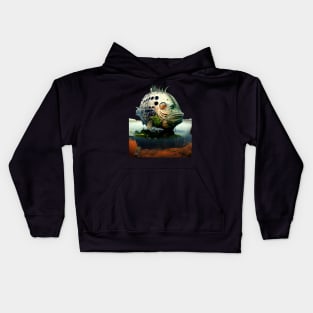 The Armored Angler: The Future of Fish on a Dark Background Kids Hoodie